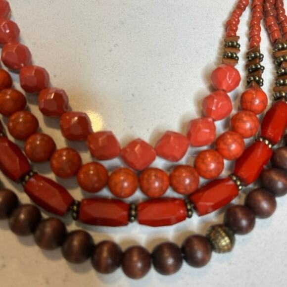 Multi-Strand Coral & Brown Beaded Necklace - Picture 8 of 9